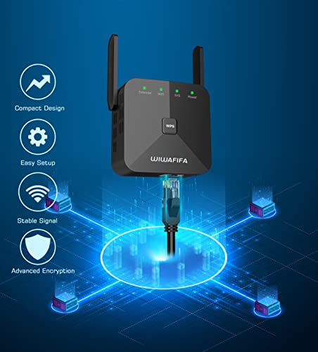 Wiwafifa Wifi Extender Signal Booster - Covers Up To 9600 Sq.ft And 45 Devices, 2023 Newest Wireless Signal Amplifier With Ethernet Port & Access Point, Easy Setup, Alexa Compatible #TOP1