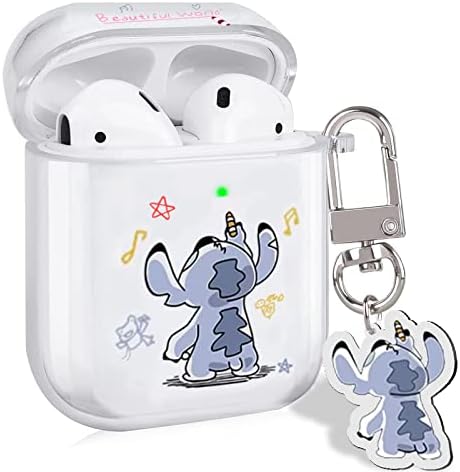 Cute Case for AirPods 1/2 Clear with Lovely Anime Blue Big Ear Dog Design Kawaii Keychain for Women Girls Kids Protective Skin Slim Soft Silicone TPU Airpod Cover for AirPods 2nd &1st Generation