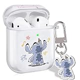 Cute Case for AirPods 1/2 Clear with Lovely Anime Blue Big Ear Dog Design Kawaii Keychain for Women