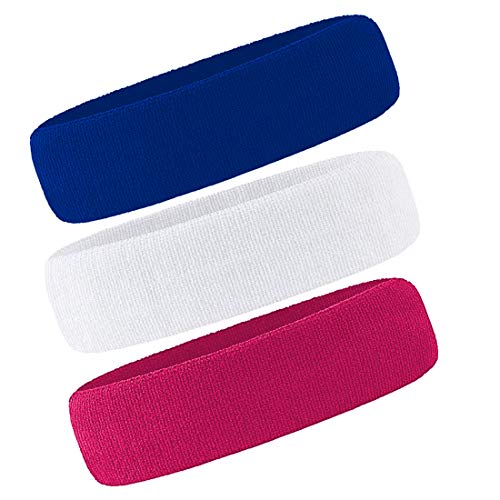 Oureamod Diadema para Hombre y Mujer, Tejido de Rizo, Absorbe la Humedad para Deportes, Tenis, Gimnasio, Entrenamiento. - TS10044WBR, White,Blue,Rose red-3pcs
