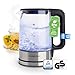 Produktbild GOURMETmaxx Glas-Wasserkocher 1,7 Liter mit integrierter Beleuchtung | Leistungsstarker Boiler mit Abschaltfunktion & Kalkfilter | Edelstahl Heißwasserspender mit Wasserstandsanzeige [Silber]