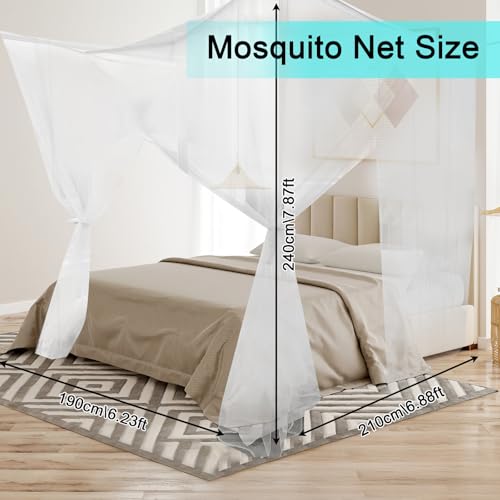 Tikplus Moskitonetz Doppelbett， 210x240x190cm Himmelbett Moskitonetze mit 4 Eckpfosten, Hängendes Mückenschutz Bed Canopy für Einzel Bett Insektenschutz Reise Hause Außenbereich