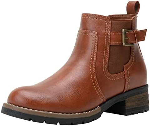 Jeossy Women's 9006 Ankle Boots Brown Short Chelsea Booties for Women Low Heel with Zip Size 8.5(DJY9006 Brown 08.5)