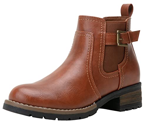 Jeossy Women's 9006 Ankle Boots Brown Short Chelsea Booties For Women Low Heel With Zip Size 9(Djy9006 Brown 09) #TOP7
