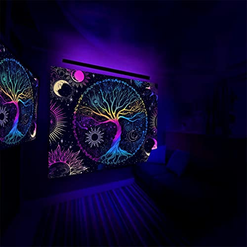 Aackart Blacklight Tapestry For Bedroom Aesthetic-Tree Of Life Tapestry Uv Reactive Spiritual Tapestry Trippy Glow In The Dark Wall Tapestry Wall Hanging 59.1 X 51.2 Inches #TOP3