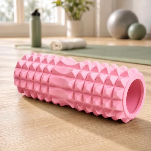 Image of Foam Roller for Exercise & Gym | Deep Tissue Muscle Massage Roller for Back, Neck, Calf & Thigh Pain Relief | Yoga, Stretching, Recovery & Fitness Workout Equipment | 33cm PINK