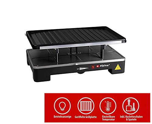 Raclette-Grill 1200-1400W / 8 Personen Tischgrill / geriffelte Grillplatte / Antihaftbeschichtung / Temperaturregler… – Bild 3