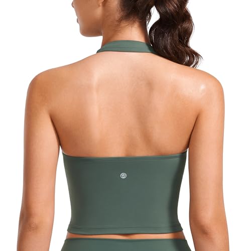 Image of CRZ YOGA Butterluxe Halter Crop Tank Tops | Light Support, Removable Pads, Yoga, Extremely Soft, Open Back, Longline Sports Bras for Women