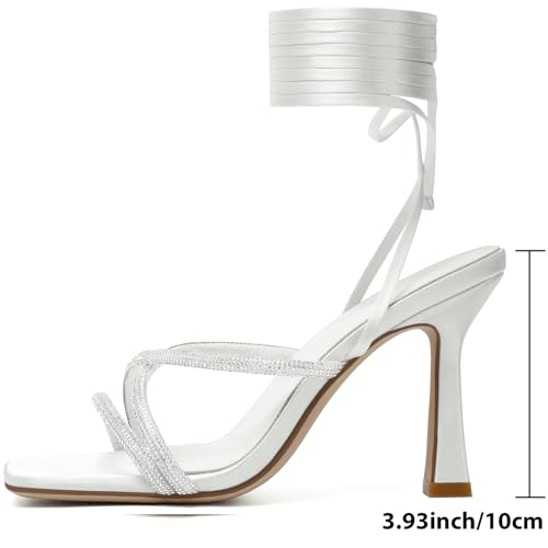 Image of Mostrin Womens Sandals Strappy Heels for Women Lace Up Square Open Toe Heels Tie Up High Heeled Sandals for Prom, Party, Daily Wear