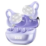 Jewelry Inspired Clip On Earbuds, Open Ear Headphones Bluetooth 5.4 Wireless Earbuds with Crystal Diamond Design, Waterproof Ear Buds Noise Cancelling, Romantic Valentine’s Day Gift for Women Purple