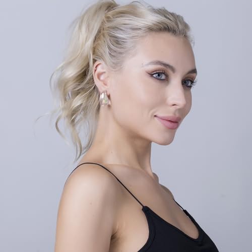 Winssigma Chunky Acrylic Hoop Earrings, Lightweight Waterdrop Hoops Earrings, Hypoallergenic Trendy Jewelry for Women(AB Color) by Winssigma - Used condition - Image 3