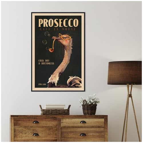 Kate and Laurel Framed Canvas Wall Art Print WG Deco Prosecco Ostrich by The Whiskey Ginger, 28 x 41 Sylvie Beaded Black Frame, Whimsical, Animal Art for Wall Decor by Kate and Laurel - Image 5