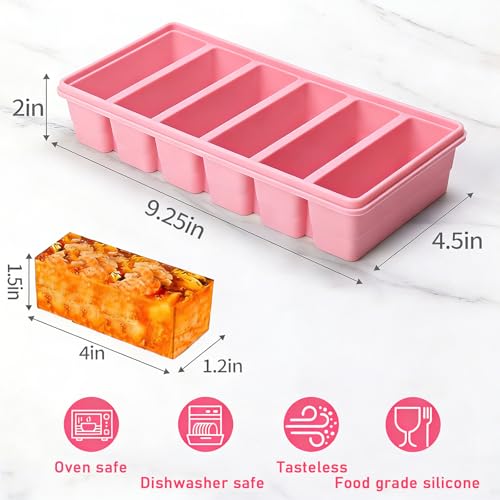 Image of 1 /2 Cup Covered Silicone Freezer Tray, 2-Piece Set Of Silicone Freezer Molds, Used For Preparing And Freezing Various Sauces And Other Dishes, Making 12 Portions Cube Pink