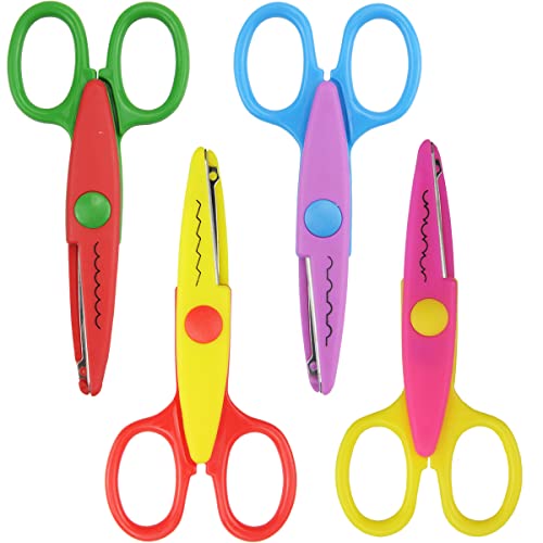 4 Pcs Kids Safety Scissors Kids Craft Scissors Colorful Children Serrated Scissors Creative Paper Edger Scissors for Crafts Scrapbooking DIY Photo & Art Projects