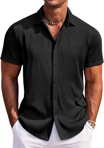 Image of CB-COLEBROOK Casual Shirt for Men|| Shirt for Men|| Men Stylish Shirt|| Men Vertical line Shirt|| Button Down Shirts Short Sleeve Fashion Textured Beach Summer Shirt Top