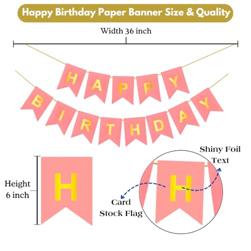 Image of Happy Birthday Decoration Kit for Baby Teenage Girls Men Women Adults Home Table Year With 30 Pc Pink Gold White Balloons 1 Pc Pink Happy Birthday Paper Banner 1 Pc Gold Foil Curtain Items Set Combo