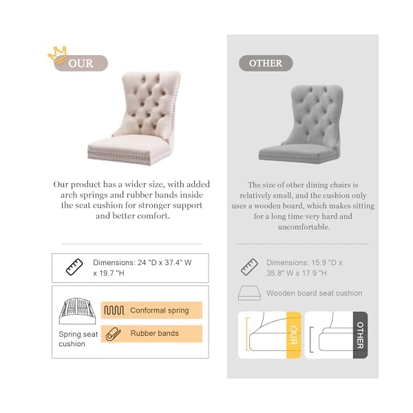 Virabit tufted dining chairs set of 6 velvet upholstered dining chairs with nailhead back and ring pull trim solid wood dining chairs for kitchenbedroomdining room beige  urban country home decor