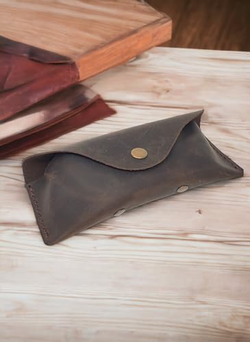 Image of Leather Eyeglass Case -Glasses Case - Sunglass Case - Genuine Leather Eyeglasses Case with Snap Closure
