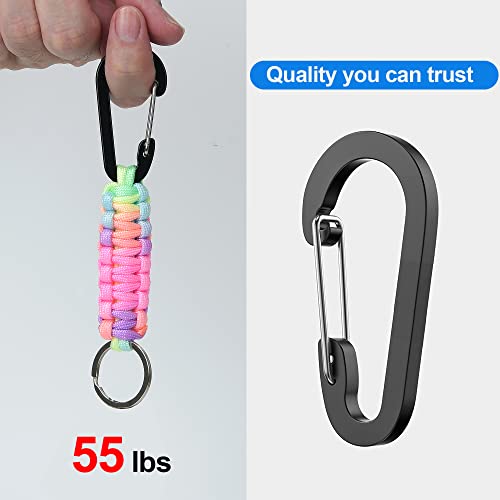 Awsmore 2 Pieces Paracord Keychain With Carabiner,Lanyard Clip For Keys Water Bottle Holder Backpack(Black + Rainbow) #TOP2