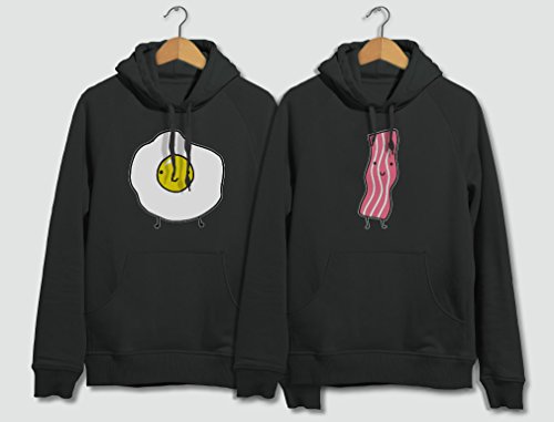 Bacon & Eggs for Him & Her Funny Matching Casples Hoodies, Bacon Preto/Ovos Vermelhos, Bacon XX-Larg