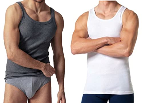 Paquete de 3 chalecos de algodón 100% acanalado para hombre, sin mangas, súper absorbencia, ropa interior, transpirable, suave y cómodo, etiquetas sin picazón, control de encogimiento, blanco, Large Cover