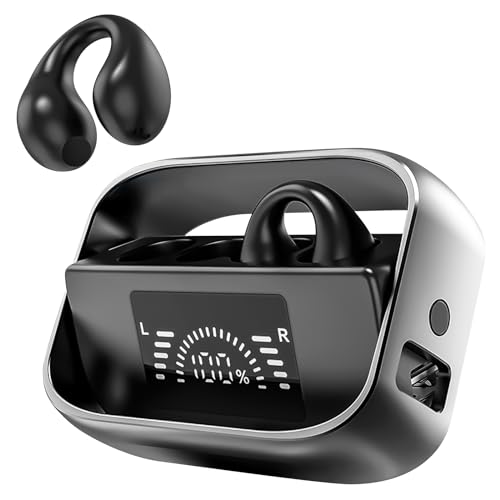 Fanadith Open Ear Headphones, Wireless Earbuds with Digital Display, IPX5 Waterproof Bone Conduction Earbuds, Earring Bluetooth 5.3 Headset for Cycling, Running Workout, Driving(Black)