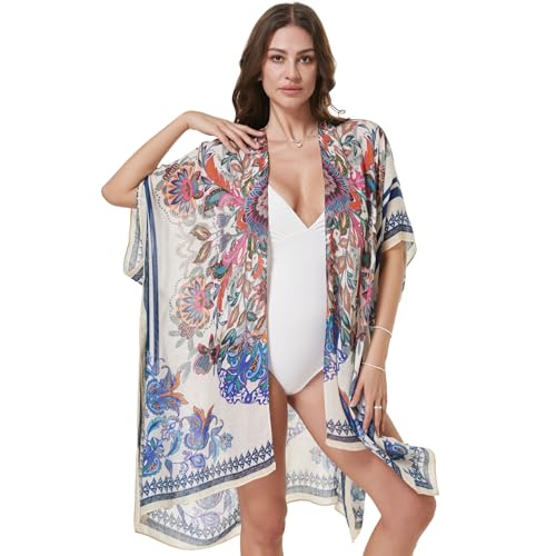 Isurrender Kimonos for Women Lightweight Swimsuit Coverup Boho Floral Beach Cover Ups for Swimwear Casual Summer Cardigan 5