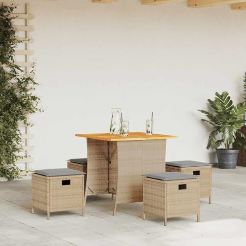 Snsowed Set Comedor de jardín 5 pzas con Cojines ratán sintético Beige, Conjunto Mesa Y Sillas Jardin, Mesa Y Sillas Terraza, Muebles Jardin Exterior, Conjuntos De Muebles De Jardín - 365423