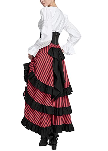 Women Peasant Blouse Long Puff Sleeve Ruffle Ruched Pirate Renaissance Corset Tops3