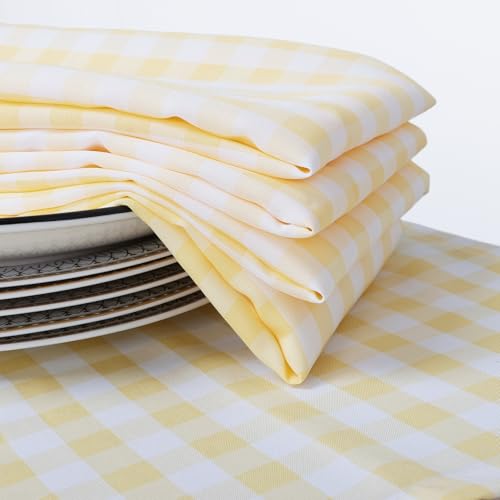DUOBAO Plaid Checkered Placemats Set of 4 | 18x12 Inch Holiday Table Mats for Christmas, Weddings, Family Dinners | Machine-Washable Yellow Design