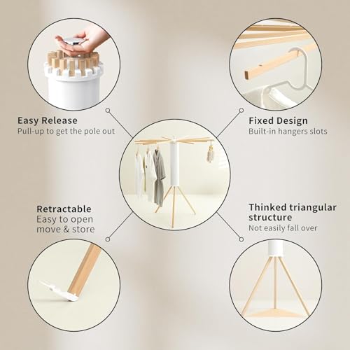 Image of LIVINGBASICS Tripod Clothes Drying Rack /Octopus Drying Stand, Wooden Arms
