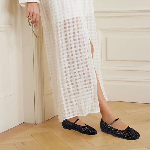 Woven Ballet Flats for Women Mesh Mary Jane Flats Shoes Round Toe Dressy Ballerina Shoes with Buckle Strap Comfortable for Work Office Daily3