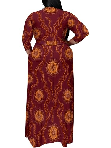 Image of PinkPatty Women's Plus Size Maxi Dress Print 3 /4 Sleeves V Neck Party Sundress Wedding Guest Dresses