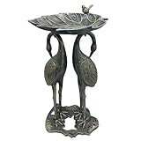 Oakland Living Cast Aluminum 30-in Twin Crane Silver Gold Bird Bath with Leaf Bowl