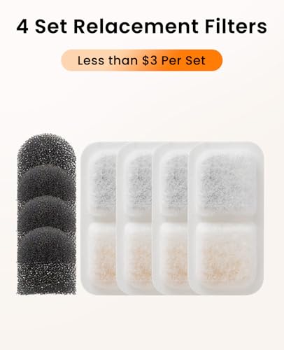 Image of oneisall 4PCS Replacement Filters for 2.2L 3.2L Wireless Cat Fountain | 5-Layer Filtration,2 Months Set of Replacement Filters and Sponges,Fits Model Cordless PW13 PW14