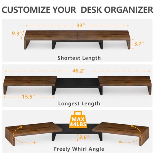 TAVR Dual Monitor Stand Riser, Computer Monitor Stands for 2 Monitors, Extra Long Multifunctional Desktop Organizer Riser for Computer, Laptop, PC, Printer, TV, Max 48.2\" Length, Rustic Brown
