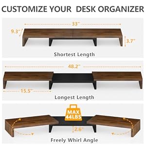 TAVR Dual Monitor Stand Riser Computer Monitor Stands for 2 Monitors Extra Long Multifunctional Desktop Organizer Riser for Computer Laptop PC Printer TV Max 482 Length Rustic Brown