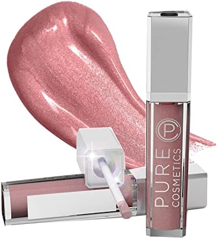 Pure Cosmetics Lip Gloss, Pouty Pink - Hydrating & Ultra-Moisturizing Lip Makeup with Jojoba Oil, Sweet Almond Oil & Vitamin E, LED Applicator with Mirror, Cruelty-Free and Talc-Free