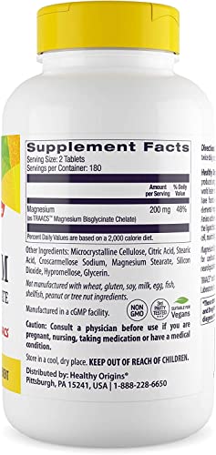 Healthy Origins Magnesium Bisglycinate Chelate (Albion Minerals, Non-Gmo, Gluten Free, Cardiovascular Support, Bone Support, Neurological Support, Vegan), 360 Tablets #TOP1