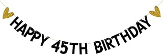 HAPPY 45TH BIRTHDAY Banner,Pre-Strung,Black Paper Glitter Party Decorations for 45 Years Old 45TH Birthday Party Supplies Letters Black ZHAOFEIHN