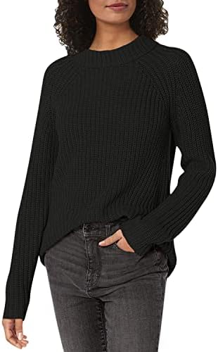 Goodthreads Women's Relaxed-Fit Cotton Shaker Stitch Mock Neck Sweater, Black, Large