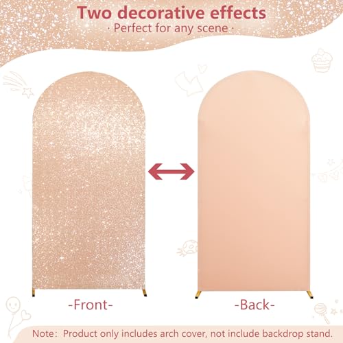 6FT Champagne Arch Cover-Sequin Spandex Fitted Wedding Arch Cover Round Top Chiara Background Covers for Birthday Party Baby Shower Photo Arch Stand Decoration by Wish Care - Image 3