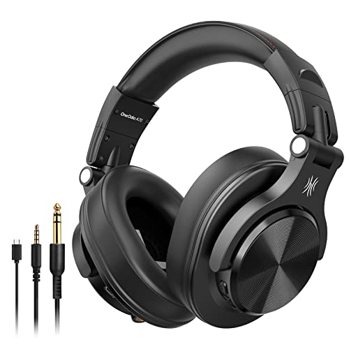 Casque Bluetooth 72 Heures d’Autonomie OneOdio A70 Casque Audio Sans Fil avec Microphone Antibruit CVC 8.0, Casque Studio, Casque Monitoring, Compatible Smartphone Tablette PC Piano Guitare AMP (Noir)