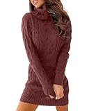 Langwyqu Womens Cable Knit Sweater Dress Sexy Long Sleeve Bodycon Turtleneck Mini Fall Sweaters Dresses Brick Red