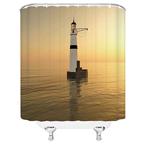 lovedomi Lighthouse Cortina Ducha Sunrise Lighthouse Ocean Wave Hermosa Escena Junto al mar Costa Costa Navegación en la Playa Niños Wanderlust Mar Decoración Tela Cortina baño 72x72IN Naranja Gris
