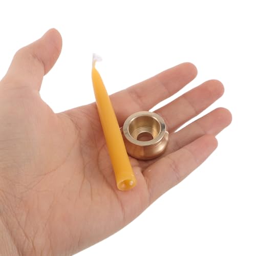 Cabilock 6個ワックス製のテーパーキャンドルセット 黄色 真鍮製ミニホルダー付き 瞑想用キャンドル 心落ち着けるスピリチュアルサポート ヨガや祈りに最適な室内用 [3]
