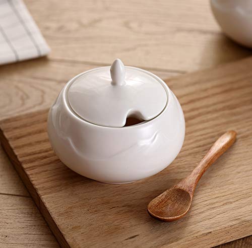 Lionwei Lionweli Sugar Bowl, Ceramic Sugar Bowl With Lid And Bamboo Spoon For Home And Kitchen - Mountain Design, White #TOP5