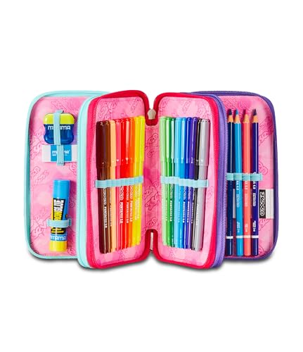 Seven Astuccio Scuola 3 Zip, Violet, Shadefull Girl, Portapenne Triplo Scomparto Completo Di Penne, Matite, Colori, Accessori Zaino, Elementari, Medie, Superiori, Ragazzo Ragazza - 2