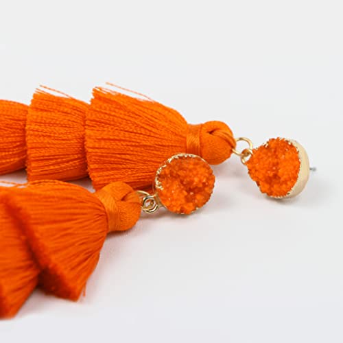 Me&Hz Orange Tassel Earrrings Layered Fringe Dangle Orange Earrings for Women Trendy Statement Orange Drop Earrings Halloween Costume Jewelry Fun Thanksgiving Earrings Gift - Thumbnail 5