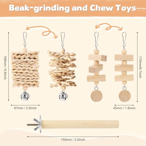 Pethee 8 Pack Parakeet Toys Set: Bird Cage Accessories with Parrot Swing, Chew Toys, Wooden Swing, Hanging Bell, Hammock for Budgerigar, Cockatiel, Mynah, Lovebird, Parrotlet, Finches - Image 6